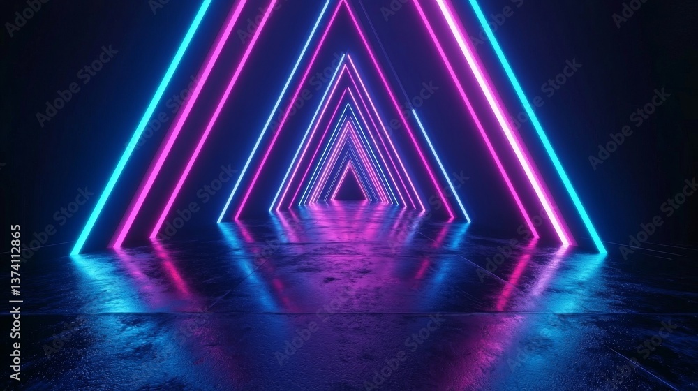 Poster this 3d render presents an abstract, futuristic scene with a neon background, glowing lines, and a t