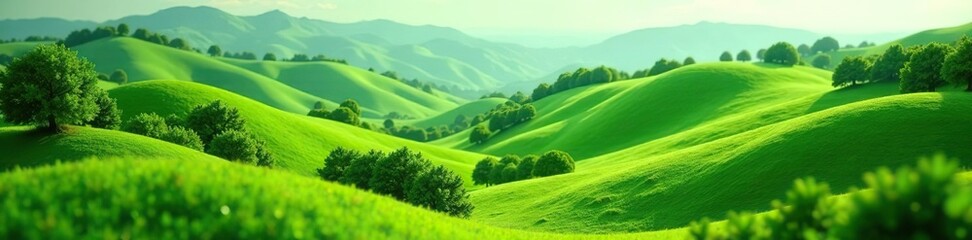 Obraz premium Miniature green landscape with rolling hills and winding valleys showcasing the beauty of nature, green, nature