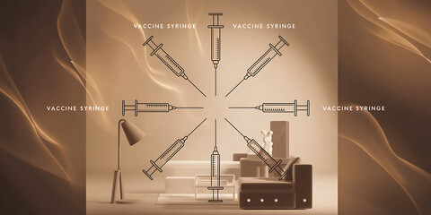 Beige minimalist vaccine syringe graphic design Modern medical health-focused ad stock