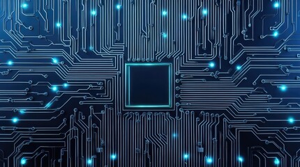 Abstract digital maze pattern interconnected circuit elements ethical dilemma symbolism deep blue tech aesthetic