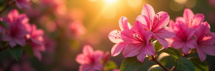 Fototapeta premium Vibrant azalea flowers in full bloom under the warm spring sunlight, flora, plant