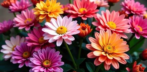 Vibrant background of colorful chrysanthemum flowers in full bloom,  nature, chrysanthemum