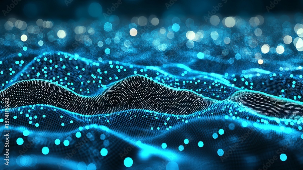 Poster a futuristic blue background with an abstract design, representing a technological wave of informati