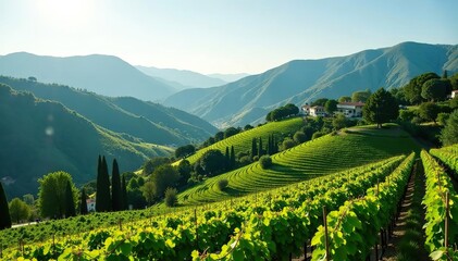 Lush vineyard landscapes in the picturesque Priorat wine region of Catalonia, Spain, showcasing rolling hills, terraced vineyards, and scenic beauty, Priorat,  vineyard