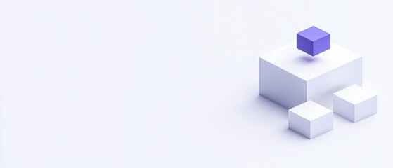 3d rendering of a white cube with a purple cube on top. the cube is placed on a plain white background.
