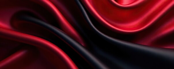 Obraz premium Luxurious black and red satin fabric with abstract patterns and soft waves, beautiful and shiny background, black, silk
