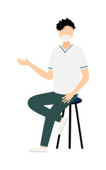 黒髪の男性看護師が椅子に座りながら話しているシンプルなイラスト