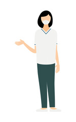 黒いボブヘアの女性看護師が話しているシンプルなイラスト