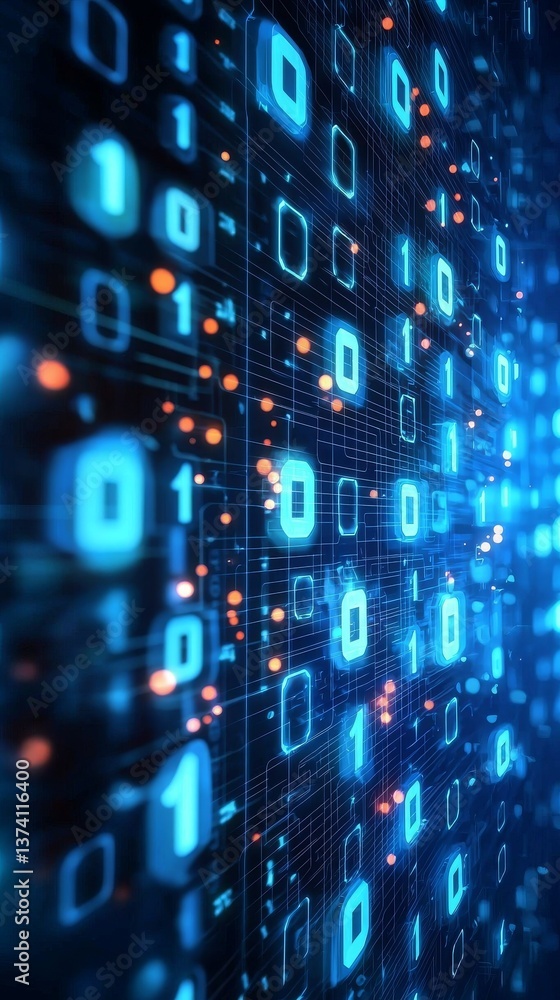 Aufkleber a blue digital cyberspace and money icon is depicted with program code and an element icon levitatin