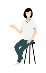 黒いボブヘアの女性看護師が椅子に座りながら話しているシンプルなイラスト