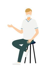 Fototapeta premium 茶色い髪の男性看護師が椅子に座りながら話しているシンプルなイラスト