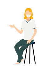 ブロンドの女性看護師が椅子に座りながら話しているシンプルなイラスト