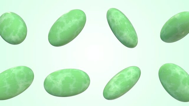 Green Jade Stones Falling Against a Light Background. Gemstones 3D Animation. 4K