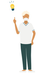 プラチナブロンドの女性看護師がアイデアをひらめくシンプルなイラスト