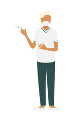 プラチナブロンドの女性看護師が注射するシンプルなイラスト