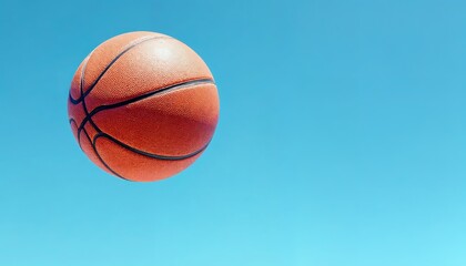 Fototapeta premium Basketball Floating Against a Bright Blue Sky for Sports and Recreation