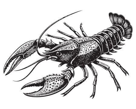 crayfish woodcut engraving vector illustration
