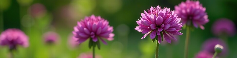 Vibrant and spherical purple Allium Globemaster flower against a blurred garden backdrop,  plant,  spring