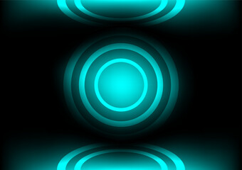 A vibrant, abstract design featuring concentric circles in shades of teal against a dark background, creating a modern and dynamic visual effect.