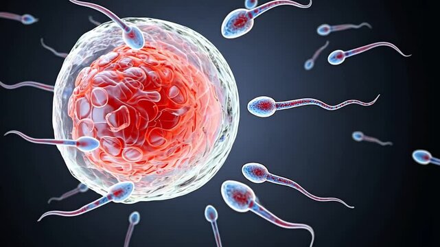 This visual representation illustrates sperm cells swimming towards an egg, highlighting the intricate process of fertilization in human reproduction