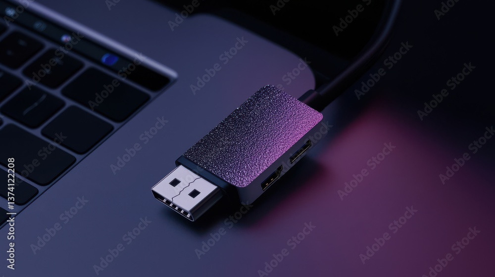 Poster macro image of usb security token connecting digital safeguards