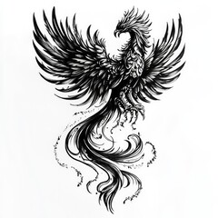 Obraz premium bird, phoenix, tattoo style, eagle, vector, tattoo, illustration, wings, wing, animal, feather, angel, design, silhouette, art, black, flying, symbol, drawing, nature, head, wild, fly, wildlife, triba