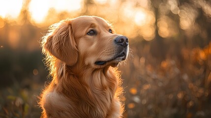 Golden Retriever at Sunset in Autumnal Field