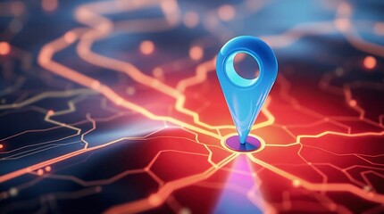 City Map with Glowing Blue GPS Pin - AI Generated Location Finder