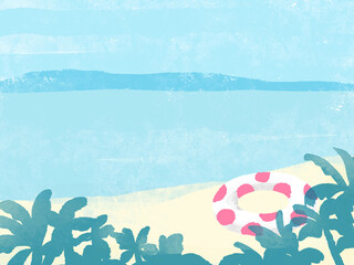 Illustration of beach background ビーチと青い海の背景イラストレーション
