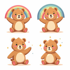 Cute teddy bear on a rainbow. Vector illustration of a cartoon, Set teddy bear on a rainbow	