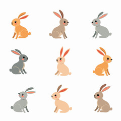 Set of rabbit vector illustrations on white background, Cartoon happy rabbit collection set, Set rabbitI icon