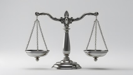 Polished Silver Balance Scales Against White Background
