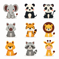 Cute baby safari animal faces vector illustration. The set includes, Baby Animal Faces Set	