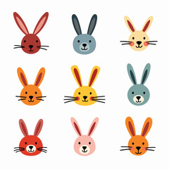 Face set of a cute white rabbit. Kawaii bunny ear emoji, or bunny emoticon. symbol of a rabbit. Expression of a funny animal cartoon figure. outline in a vector illustration