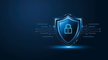 Futuristic Cyber Security Shield with Lock Graphic