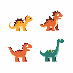 Set of vector illustrations in cartoon style. Super Cute dinosaurs on white background