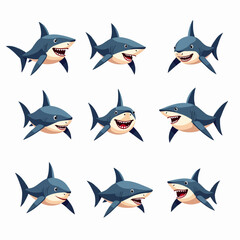Shark cartoon set collection, shark cartoon vector Illustrations on a white background