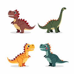 Set of vector illustrations in cartoon style. Super Cute dinosaurs on white background