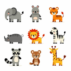 Cute baby safari animal faces vector illustration. The set includes, Baby Animal Faces Set	