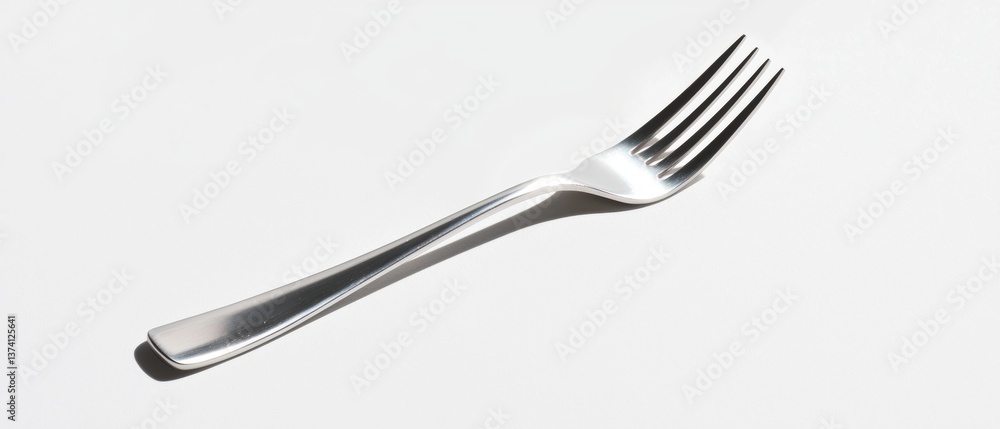 Poster close-up of a fork on a white background. the fork is made of stainless steel and has a long, slende