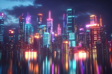 The abstract futuristic smart city serves as a central hub for technological advancements and progressive developments, embodying the metaverse cyber concept and innovation driven by stock