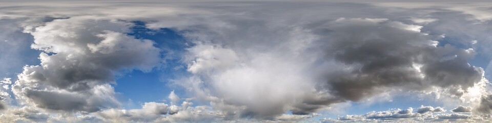sky hdri 360 panorama with dark clouds before storm in seamless equirectangular projection for use in 3d graphics as skydome or edit drone panoramas for sky replacement