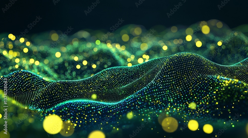 Poster an abstract background of futuristic style with high-speed moving lines that have a green neon glow,