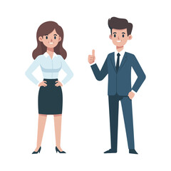 Fototapeta premium vector business man and woman standing giving thumbs up