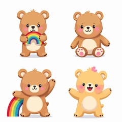 Cute teddy bear on a rainbow. Vector illustration of a cartoon, Set teddy bear on a rainbow	