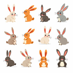 Face set of a cute white rabbit. Kawaii bunny ear emoji, or bunny emoticon. symbol of a rabbit. Expression of a funny animal cartoon figure. outline in a vector illustration