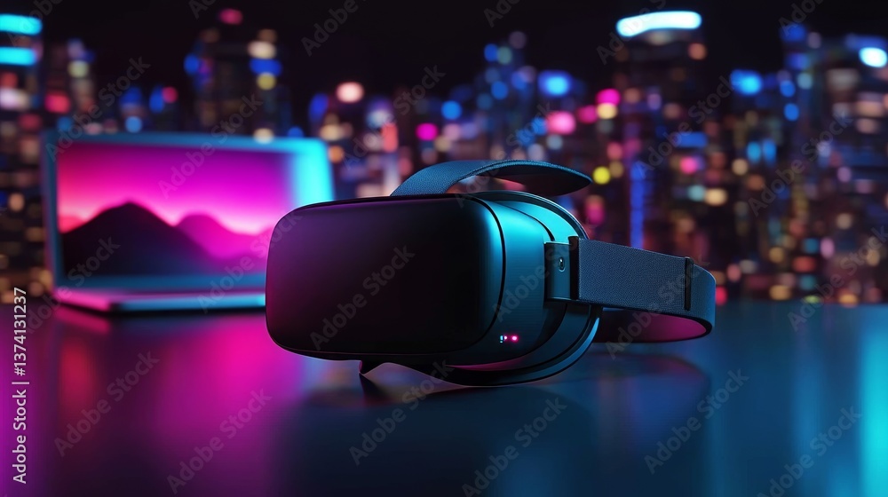 Poster the concept of devices and augmented reality is illustrated through a 3d rendering of abstract vr gl