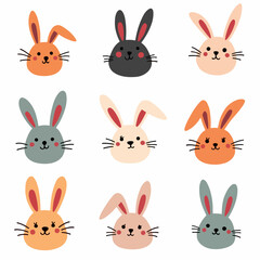 Face set of a cute white rabbit. Kawaii bunny ear emoji, or bunny emoticon. symbol of a rabbit. Expression of a funny animal cartoon figure. outline in a vector illustration