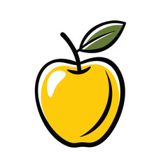 Minimalist Yellow Apple Illustration with Leaf