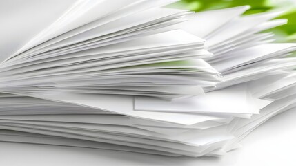 Neatly Stacked White Papers Displaying Organizational Documents in a Minimalist Office Space